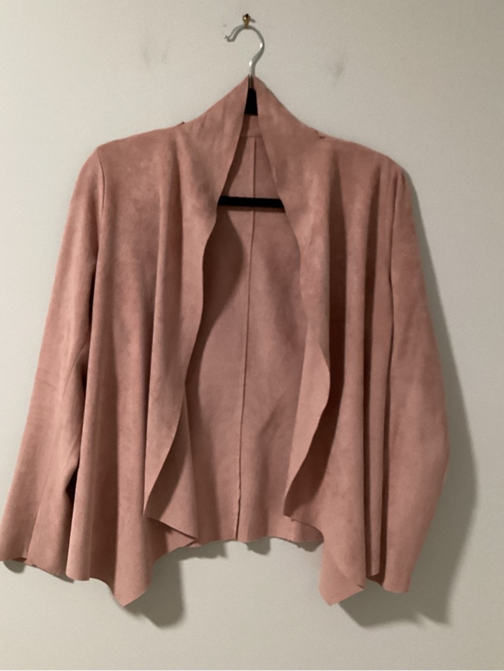 Women’s Open Front Draped Suede Jacket - Blush Pink